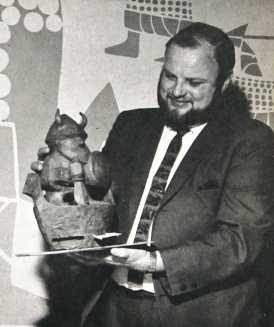 Peter Eide with his winning model of Ole the Viking.
