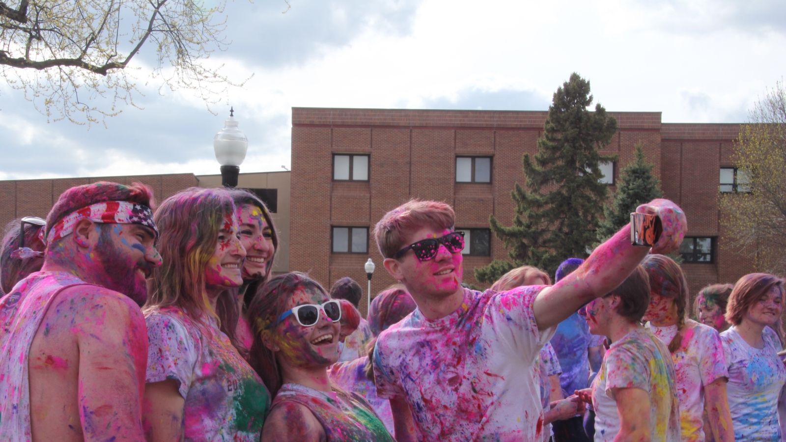 Students celebrate the Hindu holiday, Holi, at a campus event.