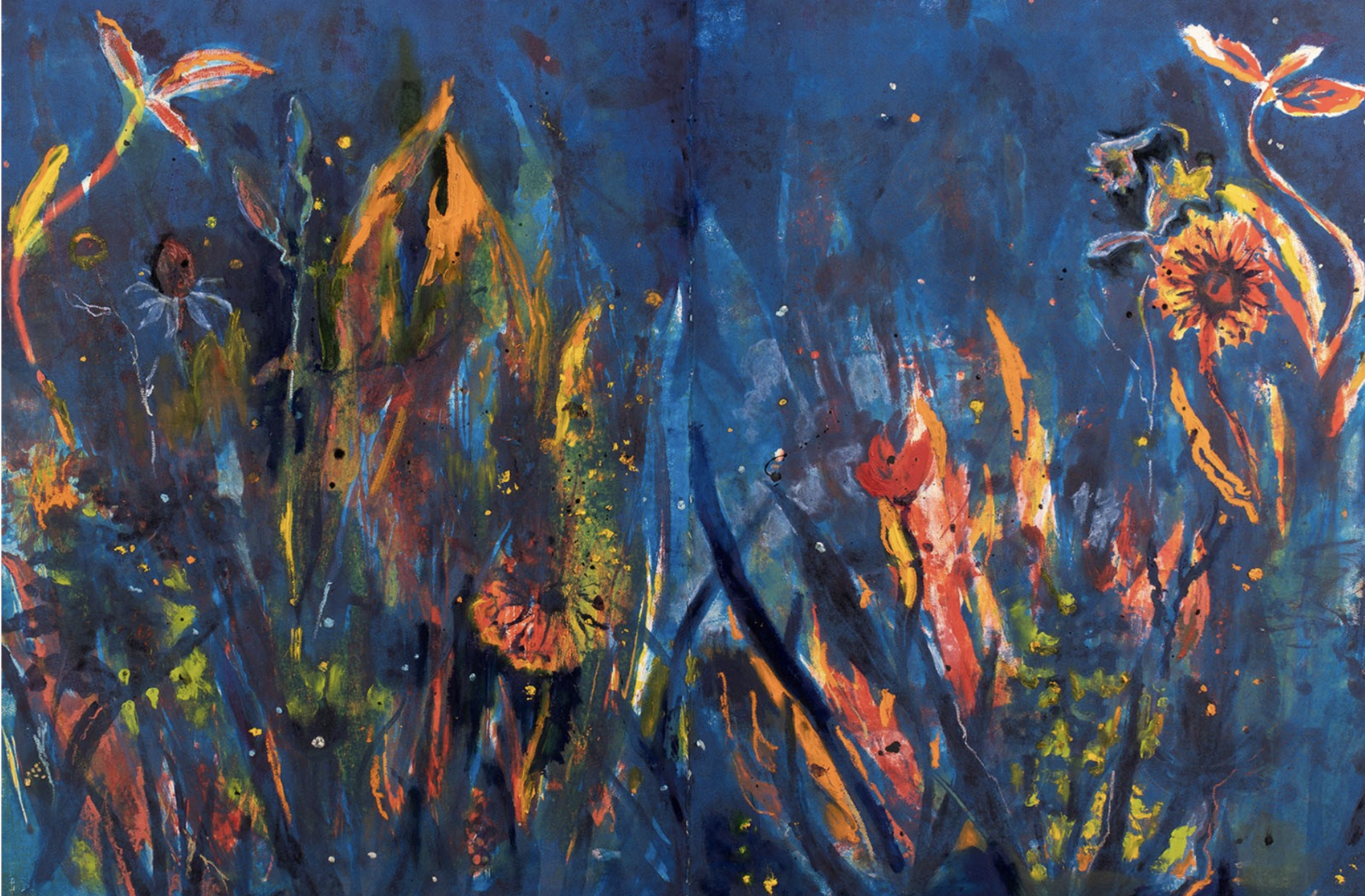 Deborah Mitchell, Fire in the Garden, monotype, 2024. 44” x 29”