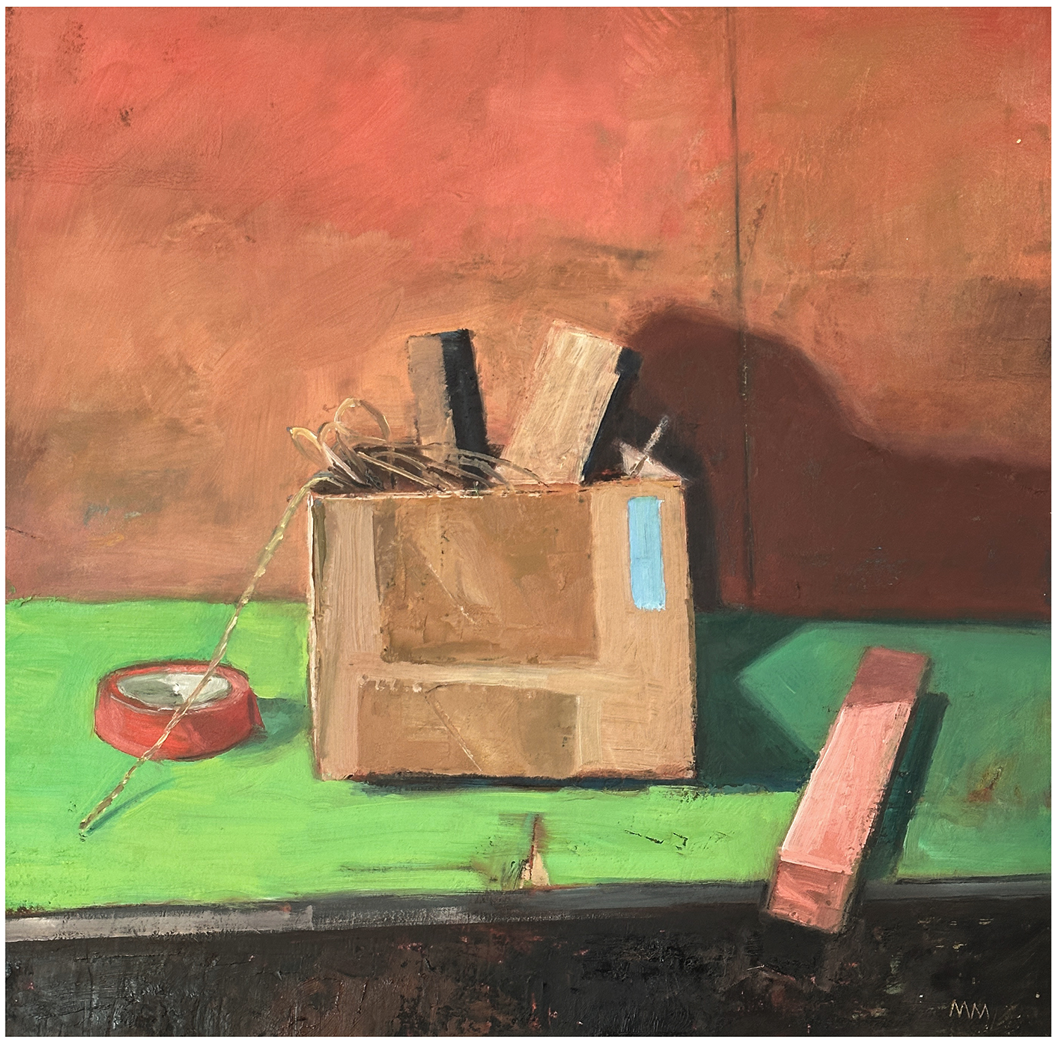 Mike Murray, “Utility,” oil and cold wax on wood support, 2023 (16” x16”)