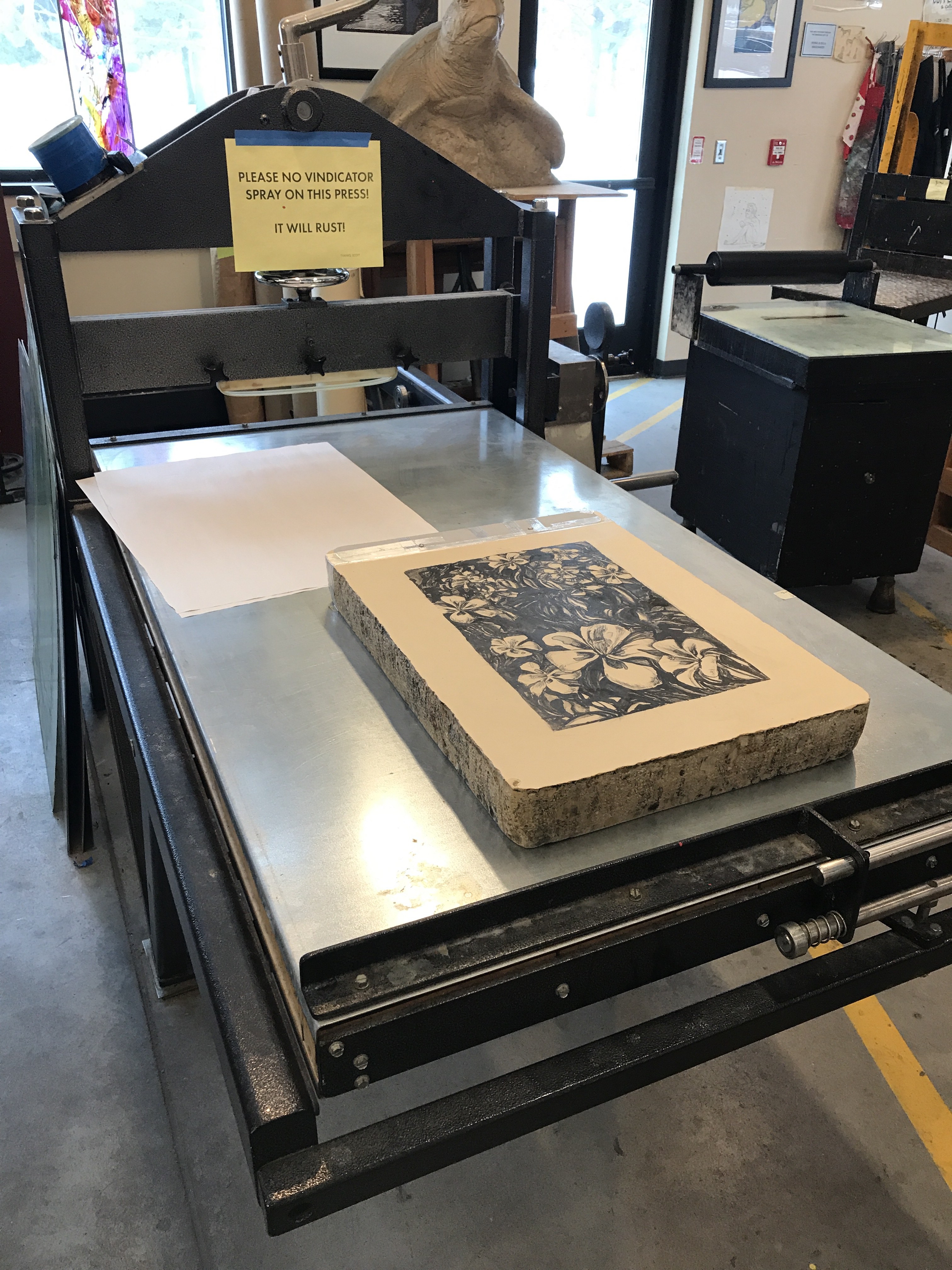 Twa Stone on Press Bed to Be Printed