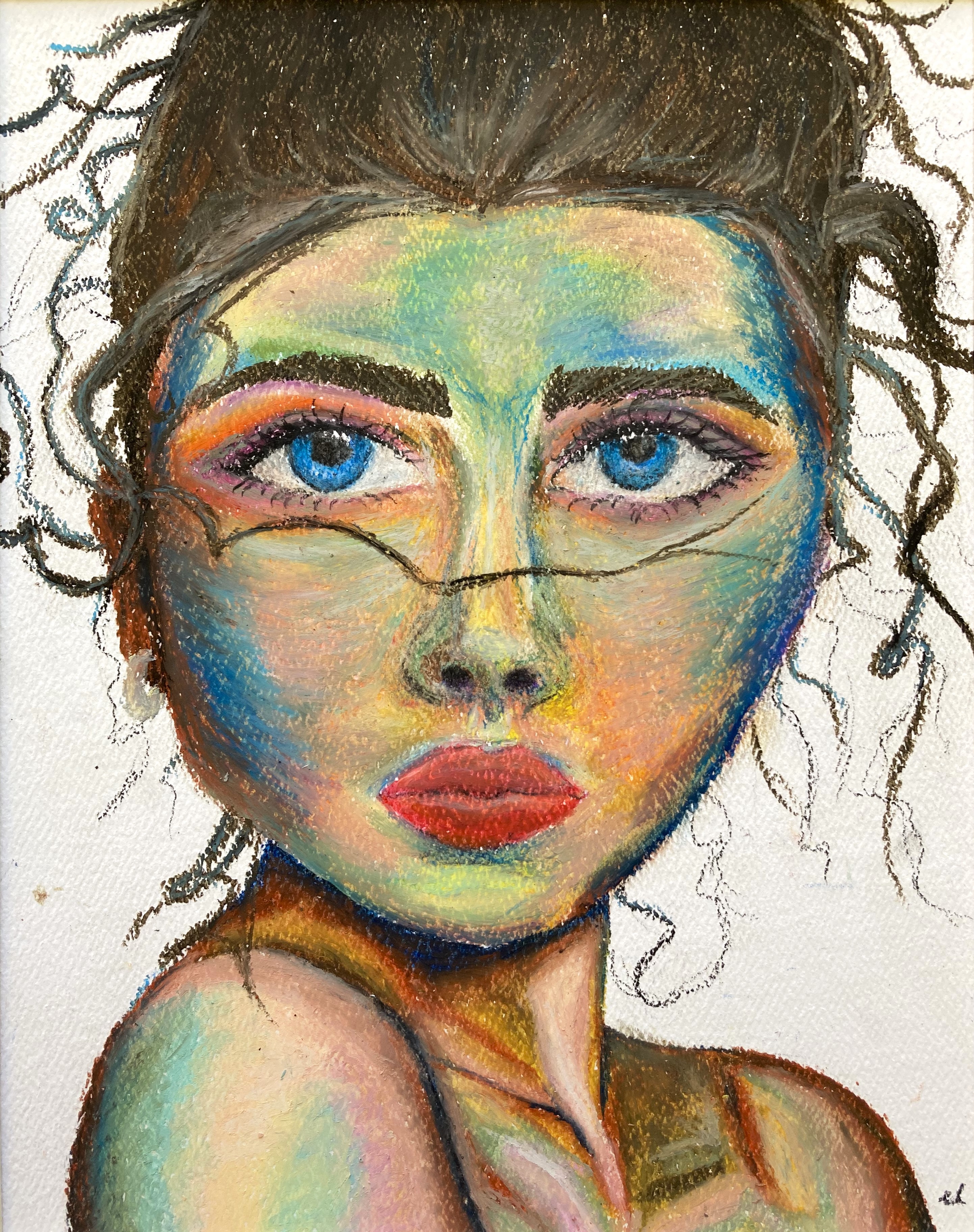 Elise Lemme, oil pastel on watercolor paper, Sioux Valley High School