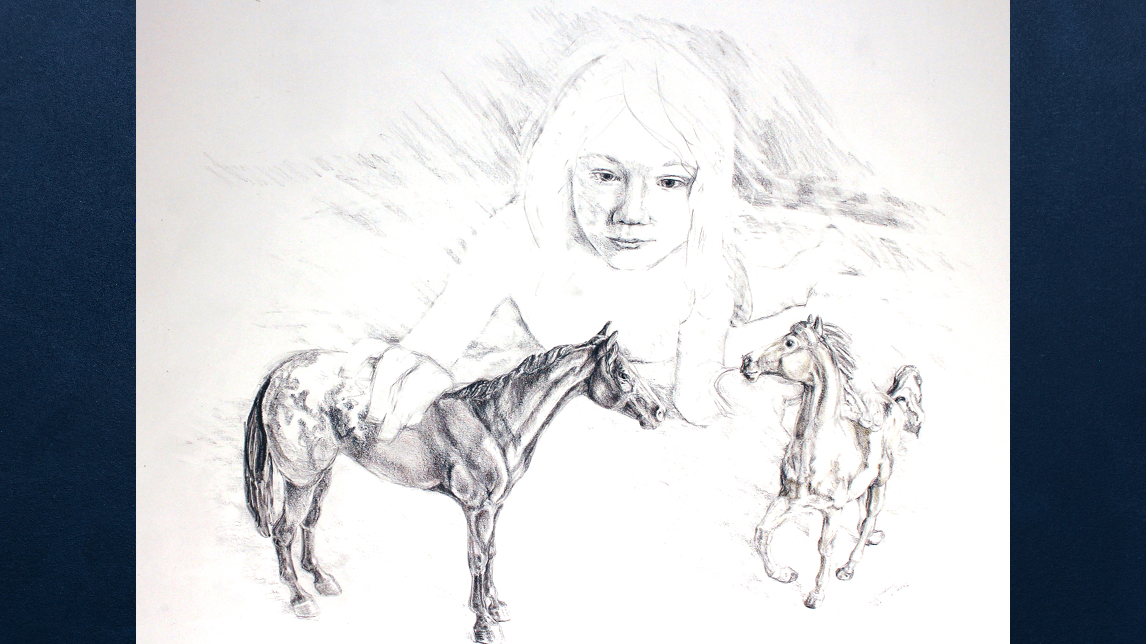 L. Twa, Little Plastic Horses, 2022, pencil and oil pencil