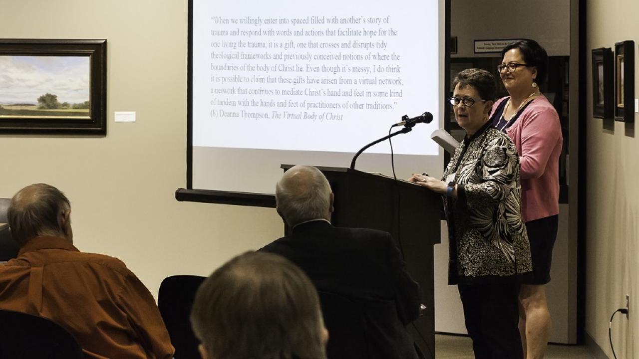 Ann Pederson and Karla Abbott discuss the Dakota Access Pipeline at the 2017 Dakota Conference.