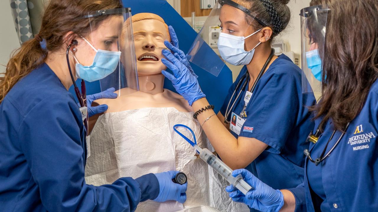 students in nursing lab