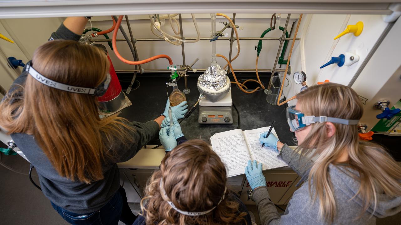 students at lab bench