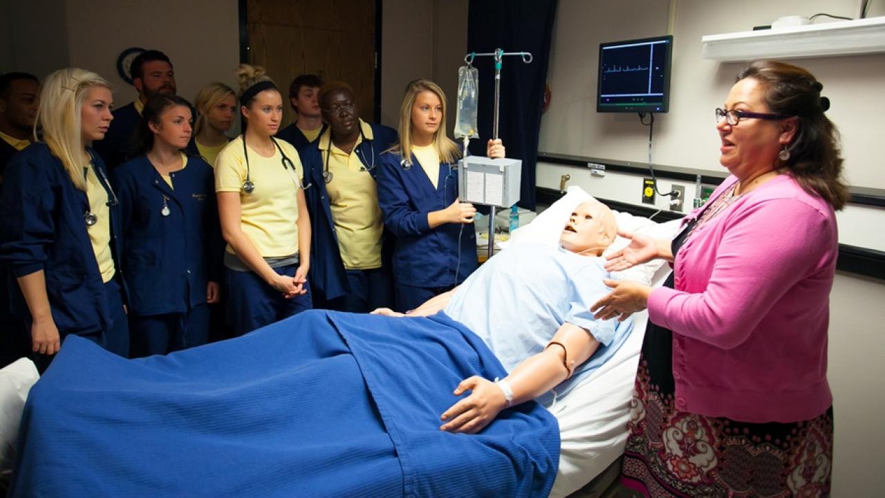 Nursing students in one of the simulation labs