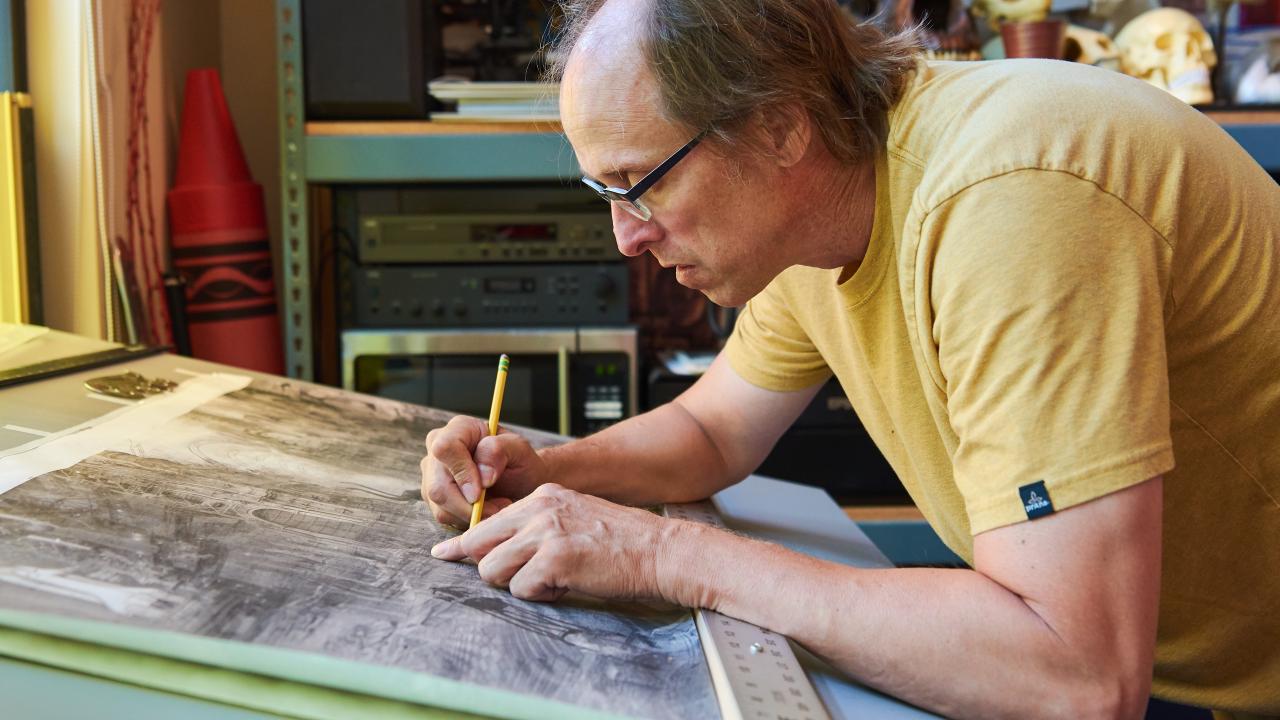 Art professor drawing
