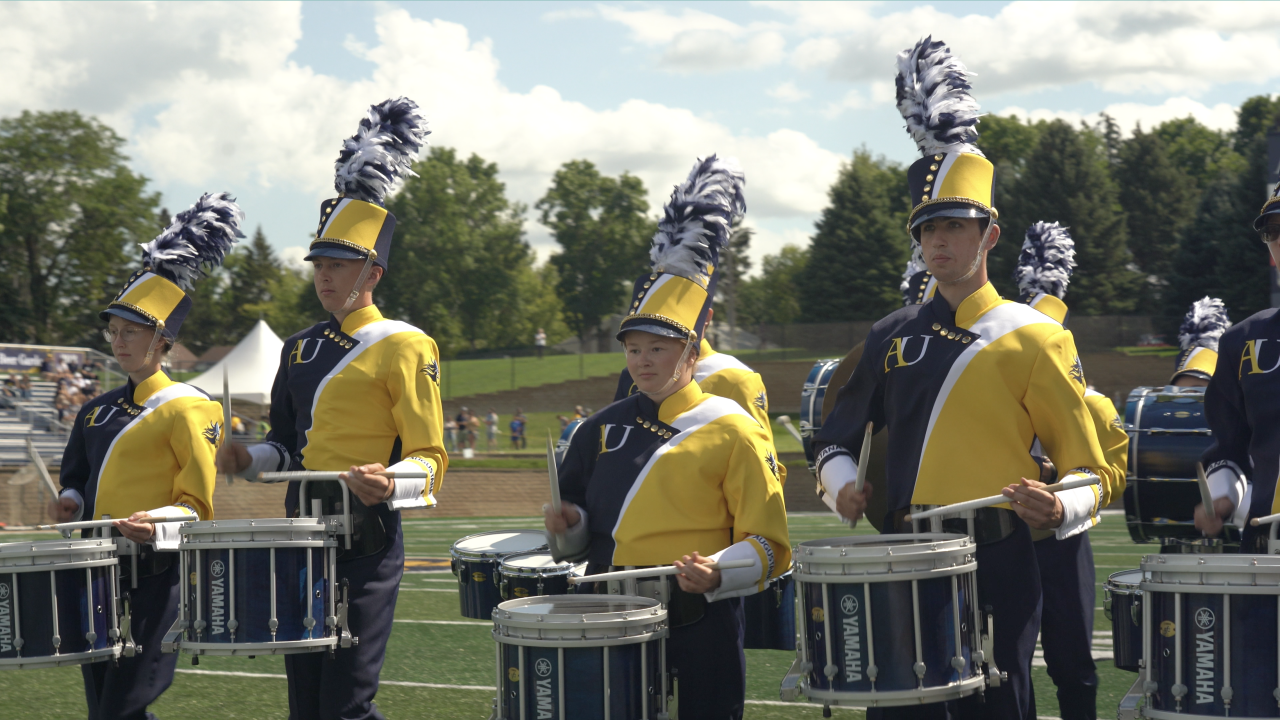 The AU Marching Band drumline 