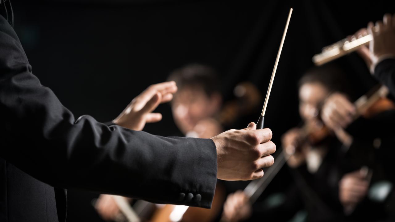 The symphony orchestra director's hands