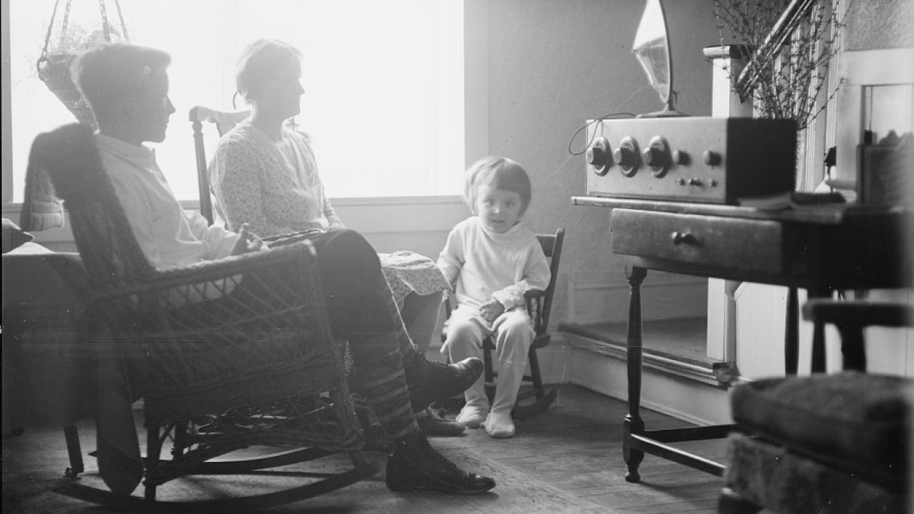 Family listening to radio, courtesy the Library of Congress