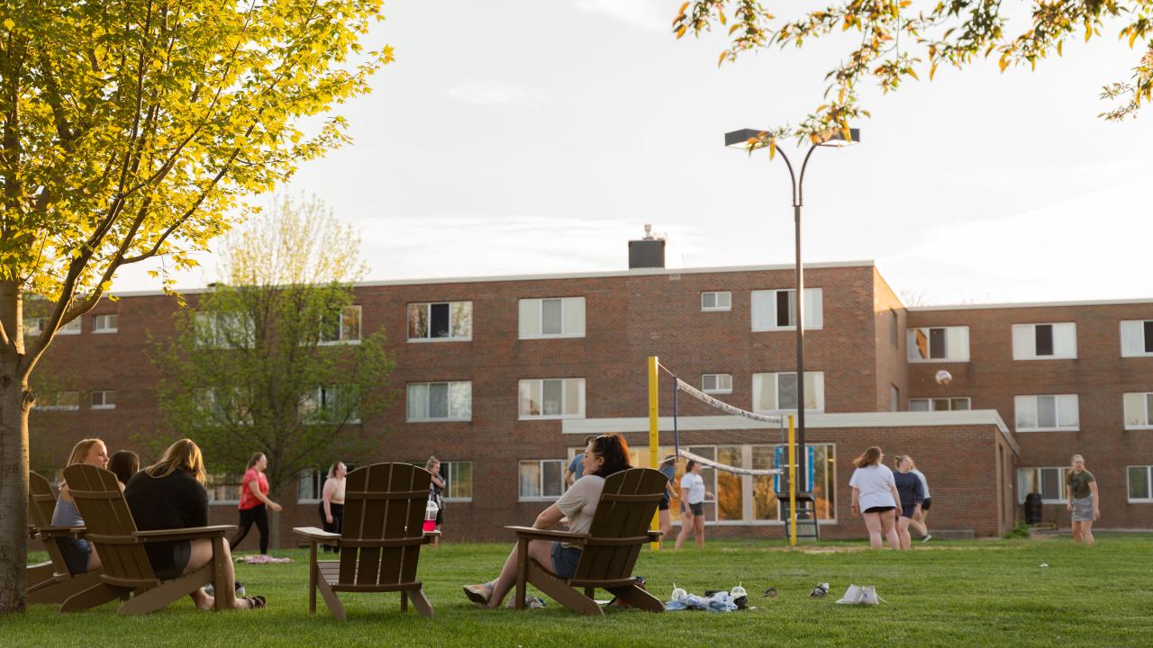 students in lounge chairs