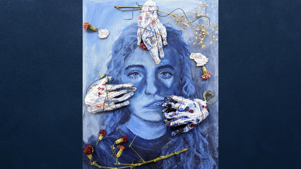 Sarina Ellenbecker, “Wired and Weighing,” mixed media, 2024