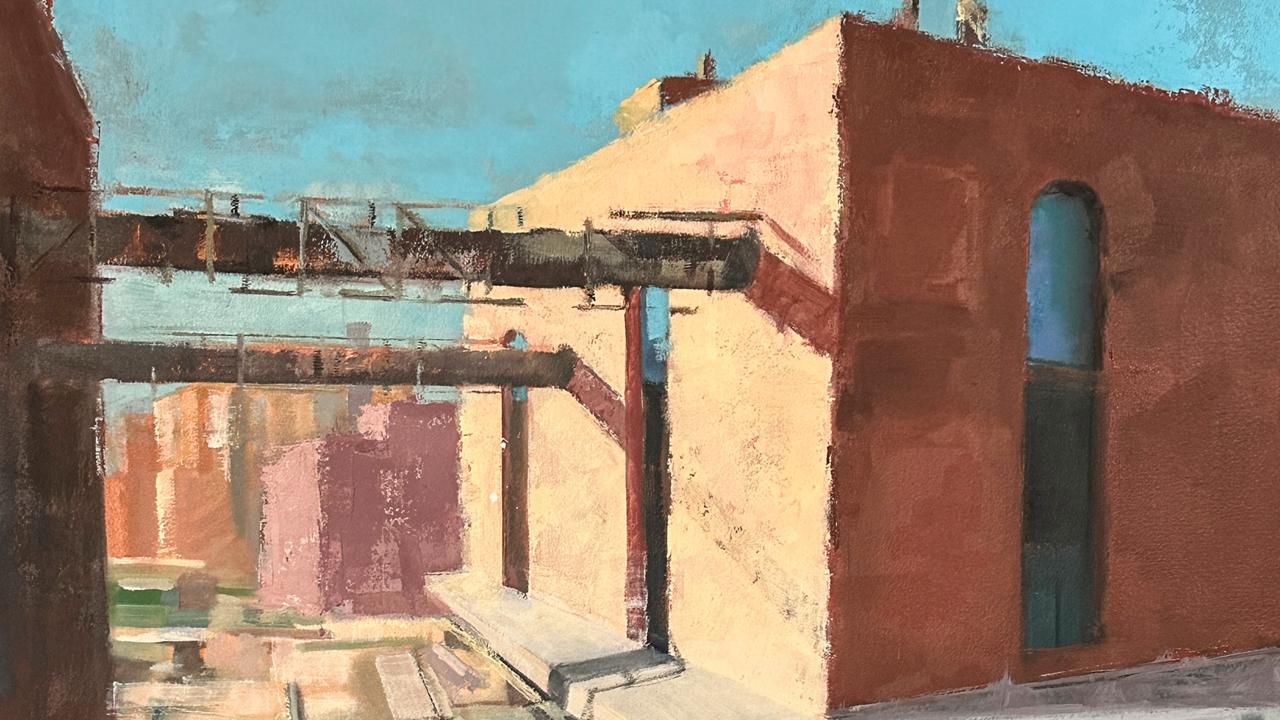 Mike Murray, Artificial Light, oil and cold wax on wood support, 2024. 18” x 18”