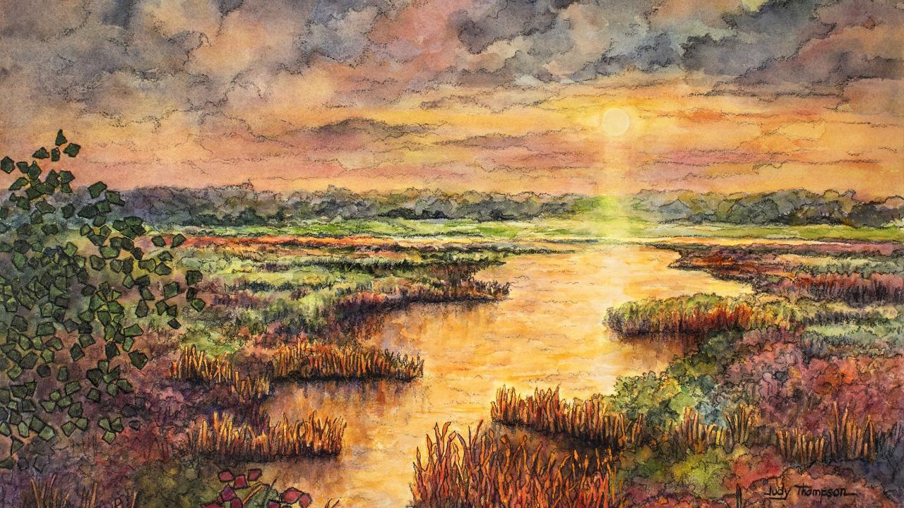"Golden Hour" (river landscape) by Judy Thompson