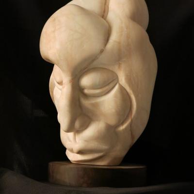 Jacob Harvey, Head Stone "I Am Warrior," Colorado alabaster, 2017