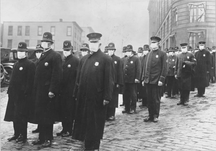 Seattle policemen wearing masks during the influenza epidemic, 1918