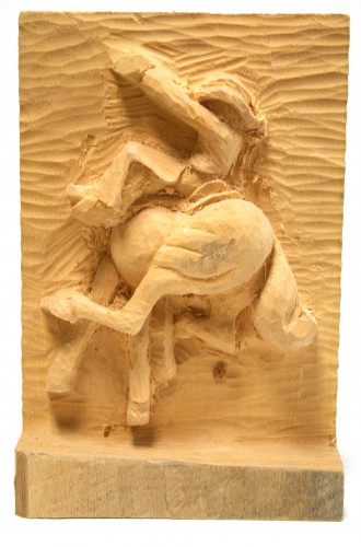 Unfinished Carving of Cowboy Riding a Bucking Horse by Jim Savage